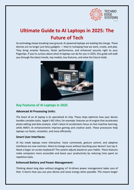 Ultimate Guide to AI Laptops in 2025: The Future of Tech | PDF